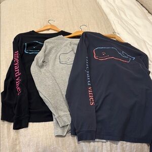 LOT OF 3 - Vineyard Vines Men's Long Sleeve Whale Shirt - Black, Gray, Navy